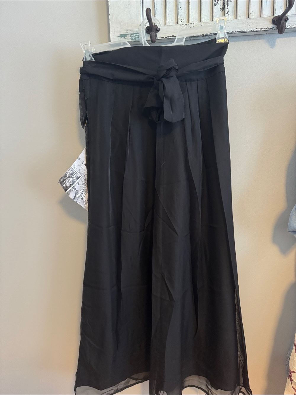 J. Peterman Black Tie-Waist Sheer Overlay Maxi Skirt